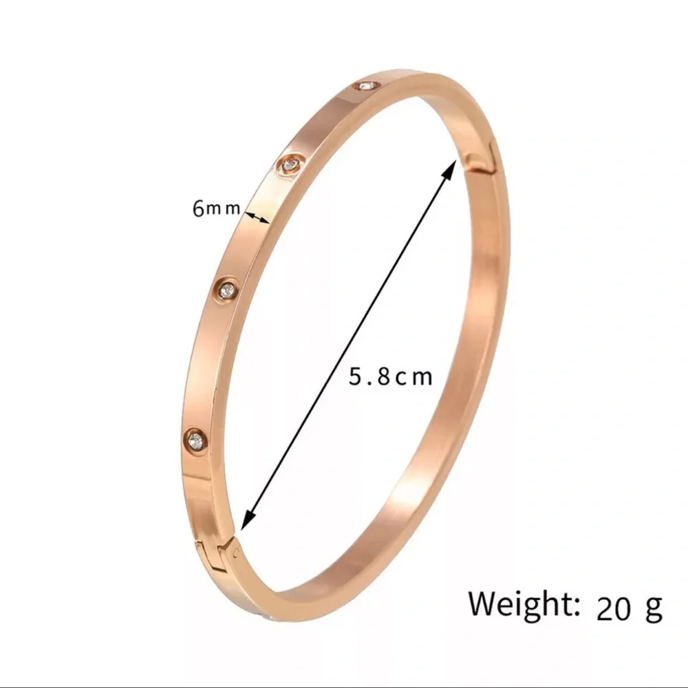 New Elegant Rose Gold Stainless Steel Luxury High-End White Sapphire Bangle